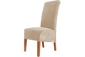 CMAKER Velvet Dining Chair Covers, Stretch Large Chair Slipcover, Spandex High Back Chairs Cover Elastic Washable Removable XL Chair Protector,Set of 2,Beige