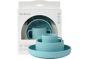 SUSURRUS Yooforea 100% Platinum Food Grade Silicone Baby Led Weaning Supplies I Toddler Infant Baby Essentials First Stage I Baby Feeding Set - Tiny Cup, Suction Bowl & Plate I BPA BPS PVC Free - Fog