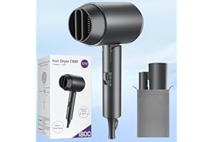 KRYVOTH Haartrockner, Leistungsstarker 1800W Schnelltrockner, Klappbarer Ionen-Föhn, 3 Temperaturstufen, Mit Düse & Storage-Beutel, Für Glänzendes Haar, Profi-Föhn Für Home-Salon & Reise