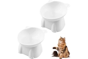 Legpador 2 Piezas Comedero Gato Elevado, Cuencos para Gatos, Comederos Elevados para Comida y Agua, para Mascotas, Cachorros(Blanco)