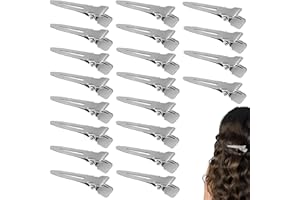 HABNI 20 Pezzi Becchi D'oca per Capelli in Metallo Argentato 1,8 pollici Fermagli per Capelli a Becco D'anatra con scatola di immagazzinaggio, Fermagli per capelli arricciati per parrucchiere