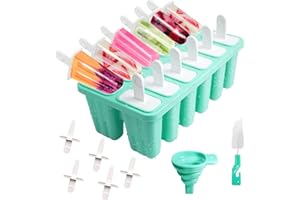 WEKIWGOT Moules à Glace en Silicone, Réutilisables et Sans BPA, Avec Brosse de Nettoyage et Entonnoir en Silicone, Facile à Utiliser pour des Glaces Maison (12 Cavités - Vert)