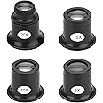 EEEKit 5X 10X 15X 20X Monocle Eyeglass, 4PCS Magnifying Glasses, Pocket Jewellers Loupe Eye Glass for Hobbies Watch Repair