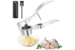 RAFIYU Knoblauchpresse Wippe Edelstahl Garlic Press mit Knoblauchschäler und Reinigungsbürste, Knoblauch Zerkleinerer Knoblauchwippe Kitchen Knoblauchreibe Spülmaschinenfest