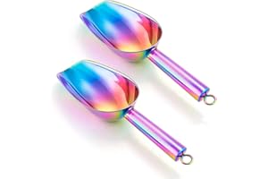 Eisschaufel 2er-Set, HaWare Edelstahl Kleiner Abwiegeschaufel Mehlschaufel Futterschaufel Sackschaufel Abfüllschaufel für Küche, Bar, Buffet, Party, Vielseitig & Spülmaschinenfest - Regenbogen