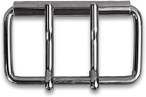 almela - Boucle de ceinture avec double broche avec finition argentée brillante, 50mm / 60mm de large – 5cm / 6cm | Belt buckle