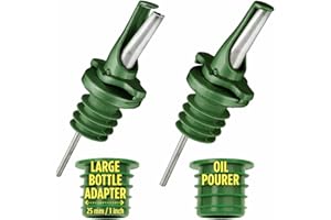 POURA Airtight Olive Oil Pourer Spout with BPA-Free Rubber & Dust Caps – ClickSeal Bottle Drizzler Keeps Oil Fresh – Use with Your Own Bottles – Includes Adapters – Green 2 Pack