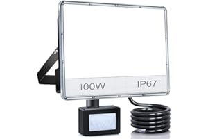 ANNIFUNLY 100W Faretto Led da Esterno con Sensore, 10000 lumen Faro Led Esterno 6500K Bianca Fredda, IP67 Impermeabile Fari LED per Garage Cortile Giardino Terrazza