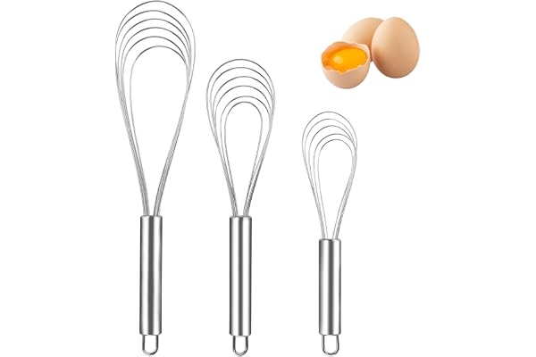 Miruchertter Lot de 3 fouets plats en acier inoxydable de 20,3 cm, 25,4 cm, 30,5 cm pour cuisiner, mélanger, fouetter, battre et remuer