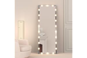 ANYHI Full Length Mirror with Lights, 159 x 59cm LED Mirror Full Length with Dimmable Lights, Full Body Standing Floor Mirror, Lighted Full Length Mirror, Wall-Mount/Lean Against Wall (Silver)