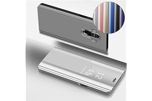 COTDINFOR Huawei Mate 10 PRO Custodia Placcatura Specchio Clear View Standing Cover Slim Mirror Flip Portafoglio Antiurto Case con Funzione Stand per Huawei Mate 10 PRO Mirror PU Silver MX.