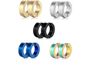 YATEICBC 10 pièces Non-Piercing Boucles d'oreille Clip d'oreille Faux Anneaux d'oreille pour Hommes et Femmes, en Acier Inoxydable, 5 Couleurs