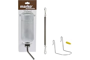 Marko Pet Accessories 750ml Glass Pet Water Bottle Large Feed Dispenser with Cage Mounting Kit Rabbit Guinea Pig Chew Proof Small Animal Drink Feeder