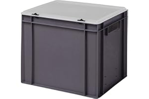 1a-TopStore Design Eurobox Stapelbox Lagerbehälter Kunststoffbox in 5 Farben und 16 Größen mit transparentem Deckel (matt) (grau, 40x30x33 cm)