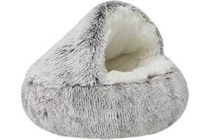 OhhGo Katzenbett, Haustierhöhlenbett Waschbar Haustierbett, 50 X 50cm Weichem Plüsch-Donut-Bett-Kuscheltier, Beruhigendes katzenhöhle Bett für Katzen und Kleine Hunde (Grau)