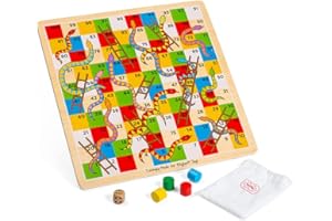 Bigjigs Toys Traditional Snakes and Ladders Game - Quality Snake and Ladders Family Games for Kids and Adults, Up to 4 Players, Board Game Includes Counters & Dice