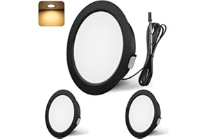 YindaLux Spot LED Encastrable, Spot LED 12V 3000K Blanc chaud Dimmable, 3W Extra Plat Spot encastrable, Trou 55-58mm Aluminium Plafonnier spot avec câble de 2m, Lot de 3, Noir