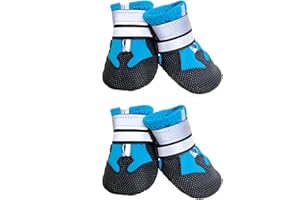 AMOMYDOG Scarpe per Cani, Set di 4 Stivali per Cani Impermeabile, Scarpe Cane con Cinturini Riflettenti e Suola Antiscivolo per Protezione le Zampe per Cani di Taglia Piccola Media Grande (M, Blu)