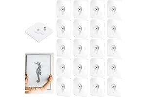 MIUNPRI Adhesive Picture Hooks No Nails, 20 pcs Sticky Picture Hanging Hooks without Nails No Damage Stick On Picture Hangers Nail Free Removable Walls Stickers Strong Adhesive for Art Mirror Home
