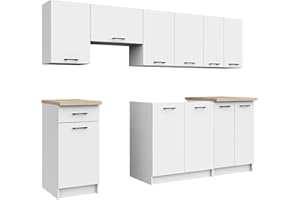 HUCOCO Astra | Cocina Completa Lineal + Modular | 240 cm 7 pzs | encimera INCLUIDA | Juego de Muebles de Cocina