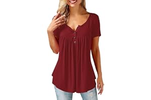 Tuopuda Magliette Donna Estive T-Shirt Ruffle Design Camicette Scollo a V Pullover Maglie a Maniche Corte/Manica Lunga Bottone Tops Traspirante Allentato Shirt Casual Camicia Manica Pieghettata Bluse