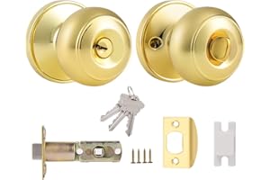 Probrico Polished Brass Door Knob with Lock and Key External Door Lock Keyed Entry Door Handle (Different Key) 1 Pack