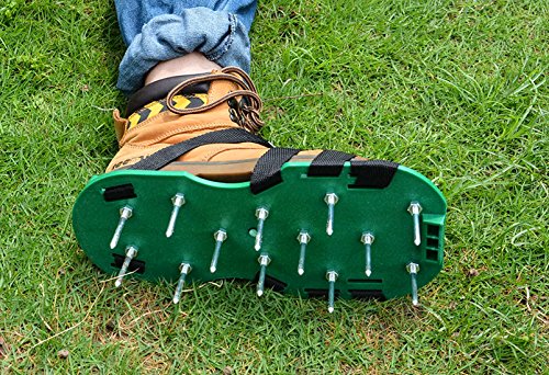Kitclan 4 Riemen Rasenlüfter Schuhe, Rasenbelüfter Sandalen 5 cm Lange Bodennägeln für Haus und Garten (1 Paar ) Grün - 9