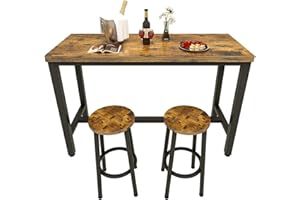 HOOSENG Dining Table and 2 Chairs, Small Kitchen Table Space Saving Dining Table and Chairs, Modern Breakfast Bar Table and Stools Set Classic Simplicity Design for Kitchen Dinning Table, Rustic Brown