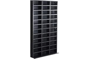 DOTCOM LIVING 528 DVD/1116 CD Adjustable Storage Rack Shelf Book Display Tower Wood Unit Living Room (Black)