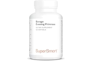 Huile de Bourrache et d’Onagre + Vit E - Peau Éclatante - Hydratation en Profondeur - Huiles pressées à froid - Confort prémenstruel - 300 mg de GLA - 120 gélules faciles à avaler - Vegan - SuperSmart