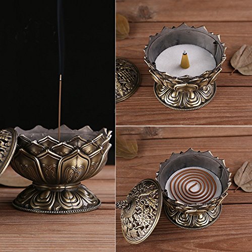 Xiduobao Lotus Flower Räuchergefäß, Metalllegierung, Räucherkerzenhalter, buddhistisches Dekor (groß), S - 4