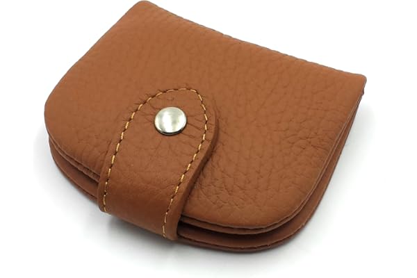 franartPiel - Elegante monedero de tacón hecho a mano en Piel Ubrique con cierre de trabilla - Pequeña cartera de cuero auténtico para llevar tus monedas (Camel)