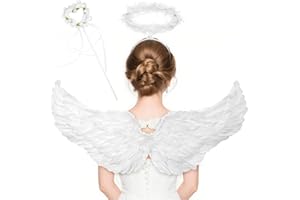 AUYAO Ali d'Angelo, Costume da Angelo, Angelo per Adulti Bambini, Costume Fata Angel, Magica Angel Fancy Dress, Ali d'angelo di Piuma Bianche per Feste in Maschera Halloween Carnevale Cosplay Party