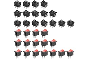 GTIWUNG 32Pcs Auto Boton Interruptor Rocker Switch, Interruptor Coche Rocker Interruptor 10A/125V, 6A/250V SPST On/Off Mini Interruptor Electrónico para Barcos, Electrodomésticos, Rojo & Negro