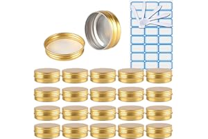 ZEOABSY 100 Pièces 30ml Pots en Aluminium Vide Rond Or Petit Cosmétiques Pot Conteneurs for Fait Main Bougies Crème Baume Voyage, 10x Spatule, 4X Étiquettes
