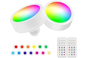 LABOREDUCER Under Cabinet Kitchen Lights Rechargeable with Remote 2 Pack,White Light+RGB E26/E27 Battery Operated Bulbs with Remote Control and Timer Dimmable Light Bulb for Wall Sconces,Home