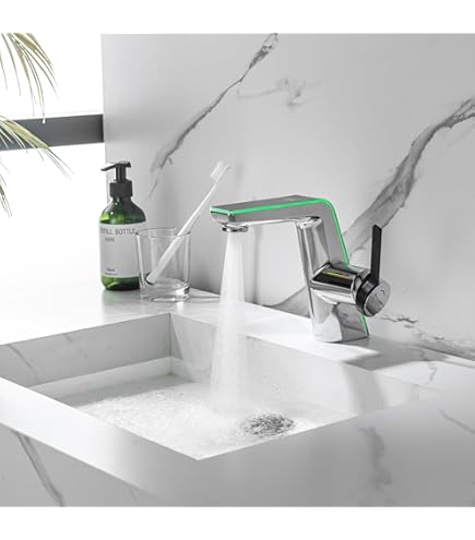 Kraan voor badkamer, uittrekbaar met meerkleurige verlichting, 4 modi, 360° draaibaar, uittrekbaar, keramische cartouche, badkamerarmatuur met 3/8 inch aansluiting (verchroomd zilver