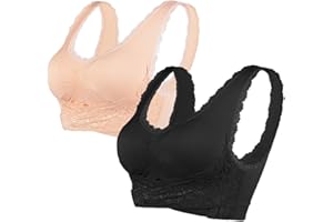 Vertvie Damski biustonosz sportowy, koronkowy biustonosz damski, biustonosz koronkowy, cienki biustonosz z przodu, push up, bez fiszbin, do jogi, fitnessu, treningu, rozciągliwy, wygodny biustonosz