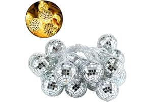 LABSTANDARD LED Disco Ball Mirror String Lights 10 Battery Operated Reflective Silver Mirror Ball with White Lights Disco Mirror Ball Fairy Lights for Halloween Christmas Tree Party Garden Decor (Warm White)