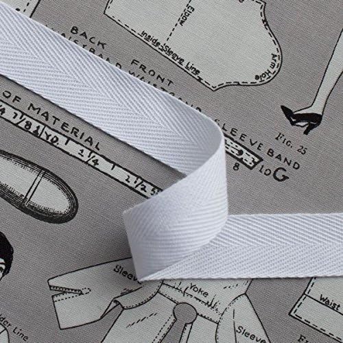 20mm White Cotton Herringbone 50m Bulk Roll - Bunting Tape Herringbone Tote Bag Strap Lightweight webbing Sewing Tape