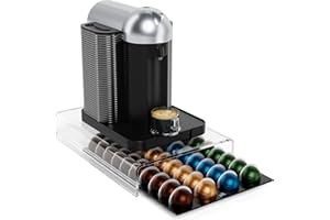 LifeMoreasy Transparent Coffee Pod Storage Drawer for Nespresso Vertuo, Acrylic Coffee Capsules Holder for Counter, Coffee Capsule Organizer - 40 Pods