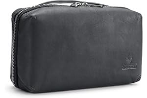 DONBOLSO Borsa Tech Chicago | Borsa Organizer in Pelle Fatta a Mano | Borsa Accessori per Elettronica | Borsa Porta Cavi per Viaggi, Ufficio e Università | Vintage Nero