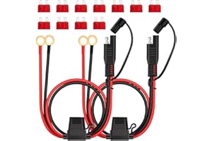 BNGXR 2 Pezzi Connettore SAE, 2FT Cavo Connettore SAE, 16AWG Connettore SAE a 0-Ring, SAE Batteria Cavo di Estensione con 10A Fusibile, er caricare Moto, trattori, Auto