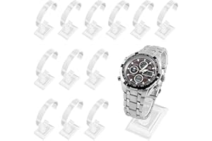 JJQHYC 12 Pieces Clear Plastic Watch Display Stand | C-Type Watch Holder Rack for Watches | Store Countertop or Home Display Organiser