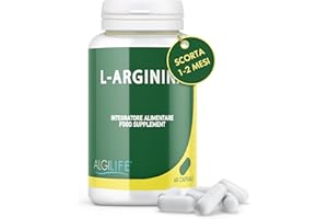 ALGILIFE L-Arginina Integratore Sportivo sviluppo Massa Muscolare (60 Capsule, Fornitura 1-2 mesi) contro Ansia e Stress favorisce la produzione di Creatina e Collagene, Vegan no Glutine e Lattosio