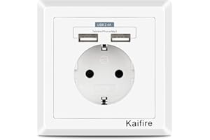 Kaifire USB Enchufe Pared 2.4A Schuko Toma de Corriente Estándar con 2 USB Conectores - Cargador Smartphone Tableta