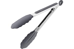 IGLUU MEAL PREP Igluu ​​​​Meal Prep Pinzas de cocina grises de 9 "para cocinar con puntas de silicona, mango de acero inoxidable con sistema de candado, pinzas de fácil agarre para barbacoa, ensalada, pasta y más