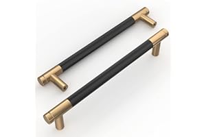 Amerdeco 10 Pièces Poignee de Meuble Cuisine Noirdoré 160mm Alliage de Or Poignées Meubles avec Vis, pour Bureaux, Tiroirs, Armoires, Placard UK0026