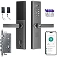 Makayuron Smart Door lock,Tuya Wifi,(includes 4 Batteries) unlock by Fingerprint,nfc,password,remote,mechanical key.with 6068 Mortise (S05, Grey)