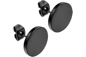 JewelryWe Schmuck Herren-Ohrringe, 3-14mm Kreis Ohrstecker Fake Plug Tunnel Ohrringe, Edelstahl, Schwarz